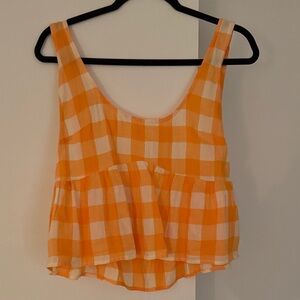Anthropologie Flowy Orange Gingham Tank Top